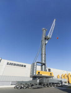 The new Liebherr mobile harbour crane LHM 600 high rise is ready for shipment from Rostock, Germany to Kingston, Jamaica